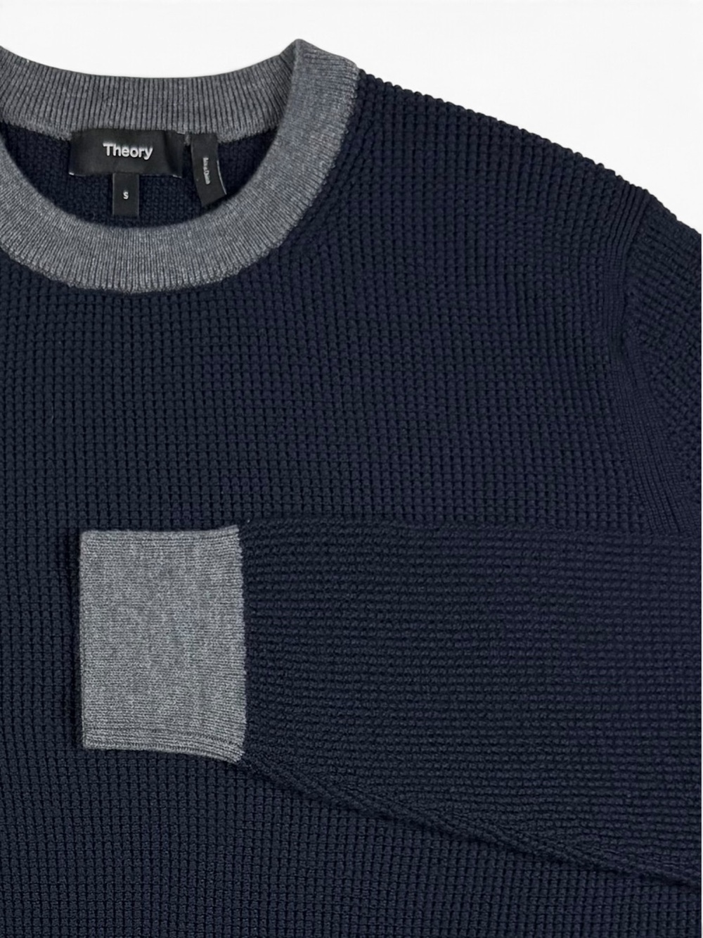 Theory Maden Novo Merino Wool Waffle Knit Sweater Dark Navy Gray Small